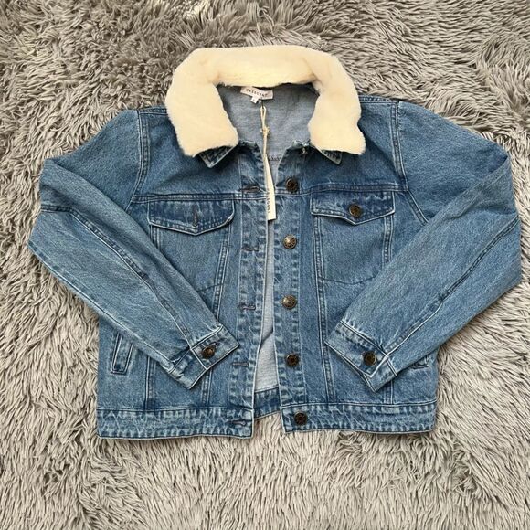 Crescent Jean Jacket with Removable Faux Fur Collar, Size Small - Picture 1 of 9
